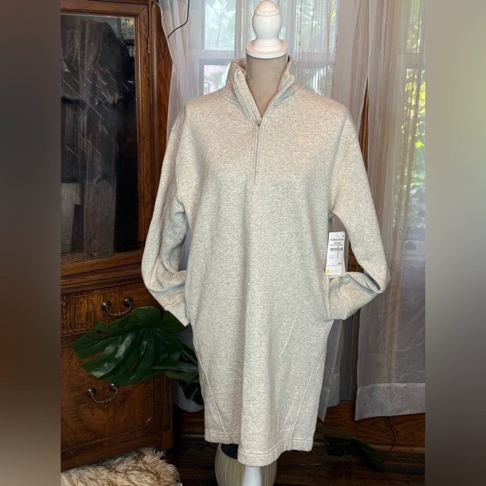 ZELLA Light Gray Heather Mini Dress with Quarter-Zip